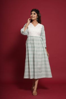 Green Block Print Cotton Dress