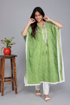 Leheriya Printed Embroidered Kaftan With Pant