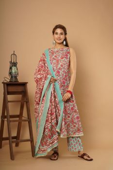 Blue-Pink Printed Suit Set