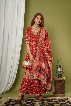 Maroon Bandhani Suit Set