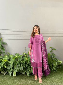 Mauve embroidered suit