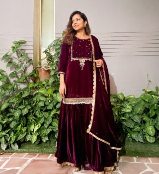 Embroidered velvet garara set