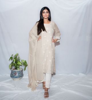 Embroidered Linen Kurta Set