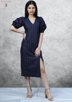 DENIM DRESS WITH PUFFED SLEEVES