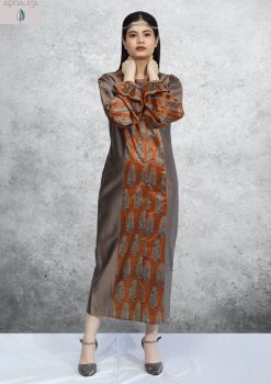 Printed block motif calf length dress
