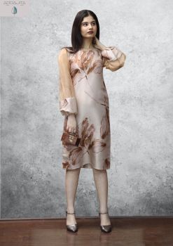 BEIGE ORGANZA BALLOON SLEEVE DRESS