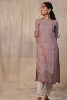 Cotton Grey Kurti Pant Set