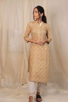 Cotton Yellow Kurti Pant Set