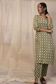 Green Floral Kurti Pant Set