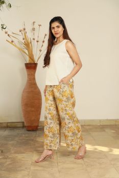Hazel grey floral print pants