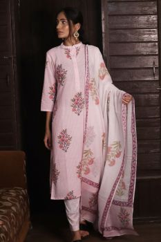 Pink Kurti Pant Set With Dupatta