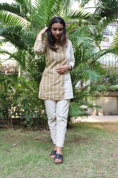 Brown Top With Stripes And Beige Pant