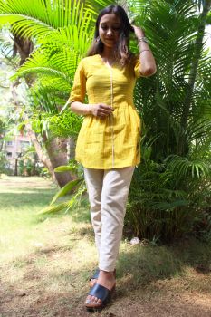 Yellow Striped Top With Beige Pant