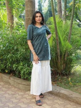 Dark Green Short Kurta With Garara Pants