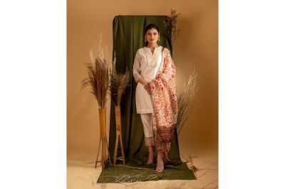 Chanderi Kurta Pants with Printed Dupatta