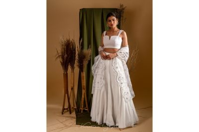 Mirror Work White Lehenga
