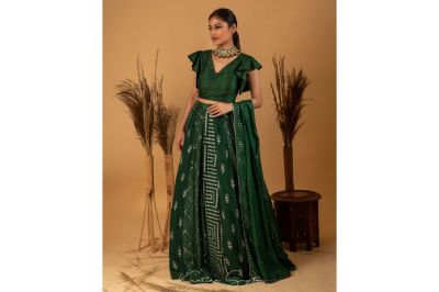 Bottle Green Mirror Work Lehenga