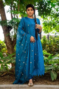 Blue Lagoon Chikankari Anarkali Set