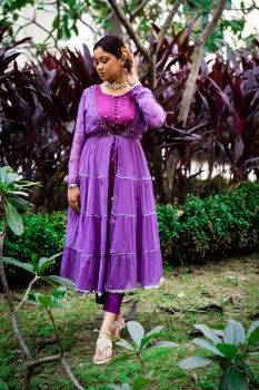 Lavender Angrakha With Kurti And Trouser