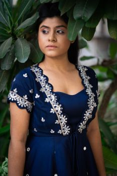 Oxford blue long jacket with gown set