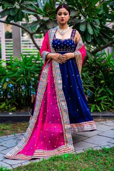 Prussian blue anarkali set