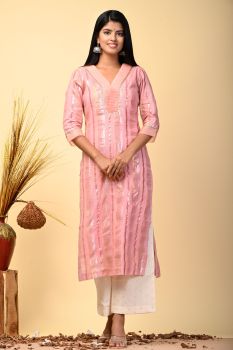 Kurta With Pleated Organza Neckline