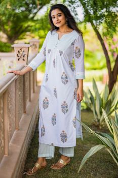 Floral Cotton aline kurta with lining pant