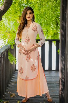 Floral Georgette kurta with peach pants