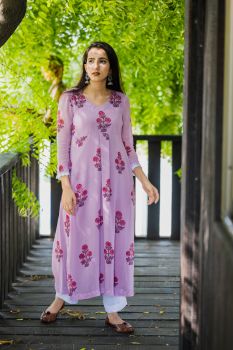 Floral Georgette kurta with white pants