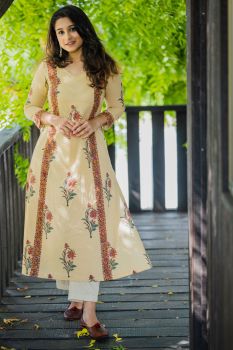 Floral Cotton aline kurta with lining pants