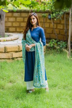 Floral Cotton aline kurta with pants & floral dupatta