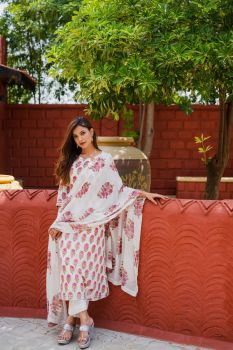 Floral jaal Muslin kurta with grey pants And floral duppata
