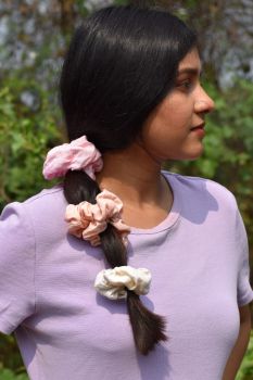 Scrunchies - Pack of 4 ( Orange, Cream, Pink & Blue)