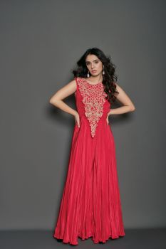 Skirt Flared Jumpsuit with Embroidered Front Layer Cape