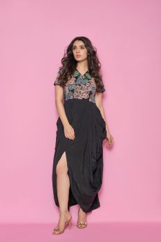 Embroidered Drape Dress