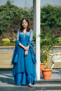 Embroidered Asymmetric Blue Anarkali