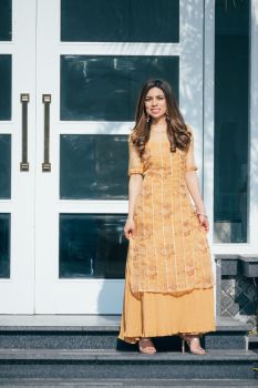 Ochre floral organza layered set