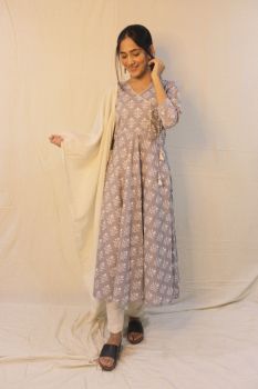 Nur grey angrakha anarkali kurta