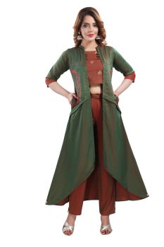 Olive Green Jacket Kurta Set
