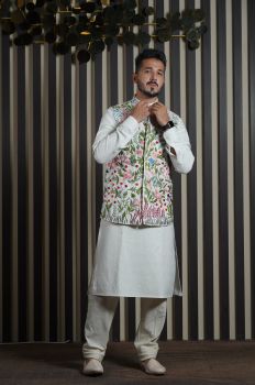White kurta with bandi jacket