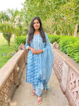 Sky Blue And White Printed Suit Set