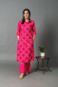 Pink Printed Rayon Kurta Set