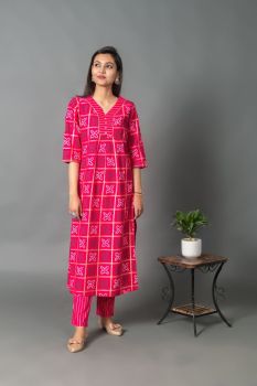 Pink Printed Rayon Kurta Set