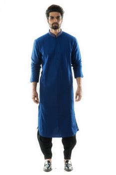 Blue Pintuck & Stitchlines Kurta paired with a Black Salwar