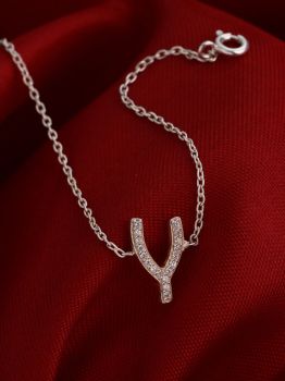 Wishbone Charm Rhodium Bracelet in 925 Sterling Silver