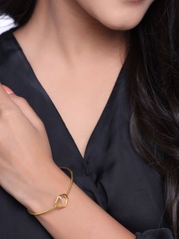 Gold CZ Studded Adjustable Bangle Style Bracelet in 925 Sterling Silver