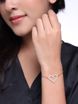 Rose Gold Heart CZ Charm Bracelet in 925 Sterling Silver