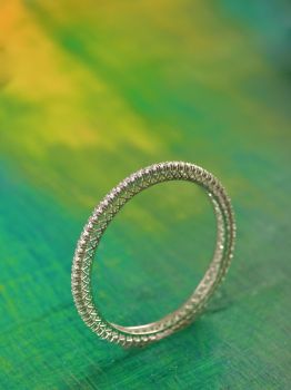 White Round CZ Rhodium Bangle in 925 Sterling Silver