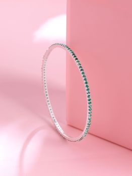 Green American Diamond Rhodium Bangle in 925 Sterling Silver