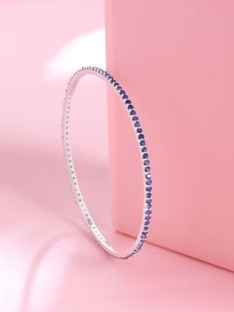 Blue American Diamond Rhodium Bangle in 925 Sterling Silver